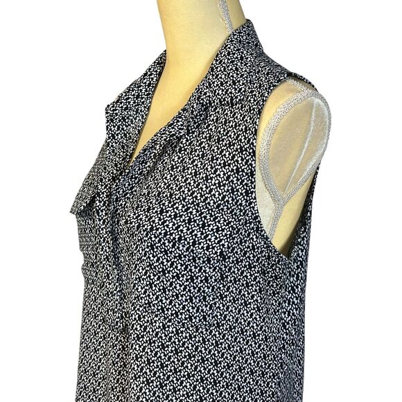 Ann Taylor LOFT Sleeveless Blouse Top Geometric Print Collared Black M Pockets - Picture 8 of 15
